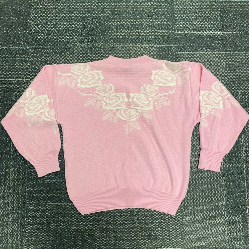 Vintage Pink Rose Grannycore Cottagecore Crewneck Sweater Size Large - Picture 7 of 7